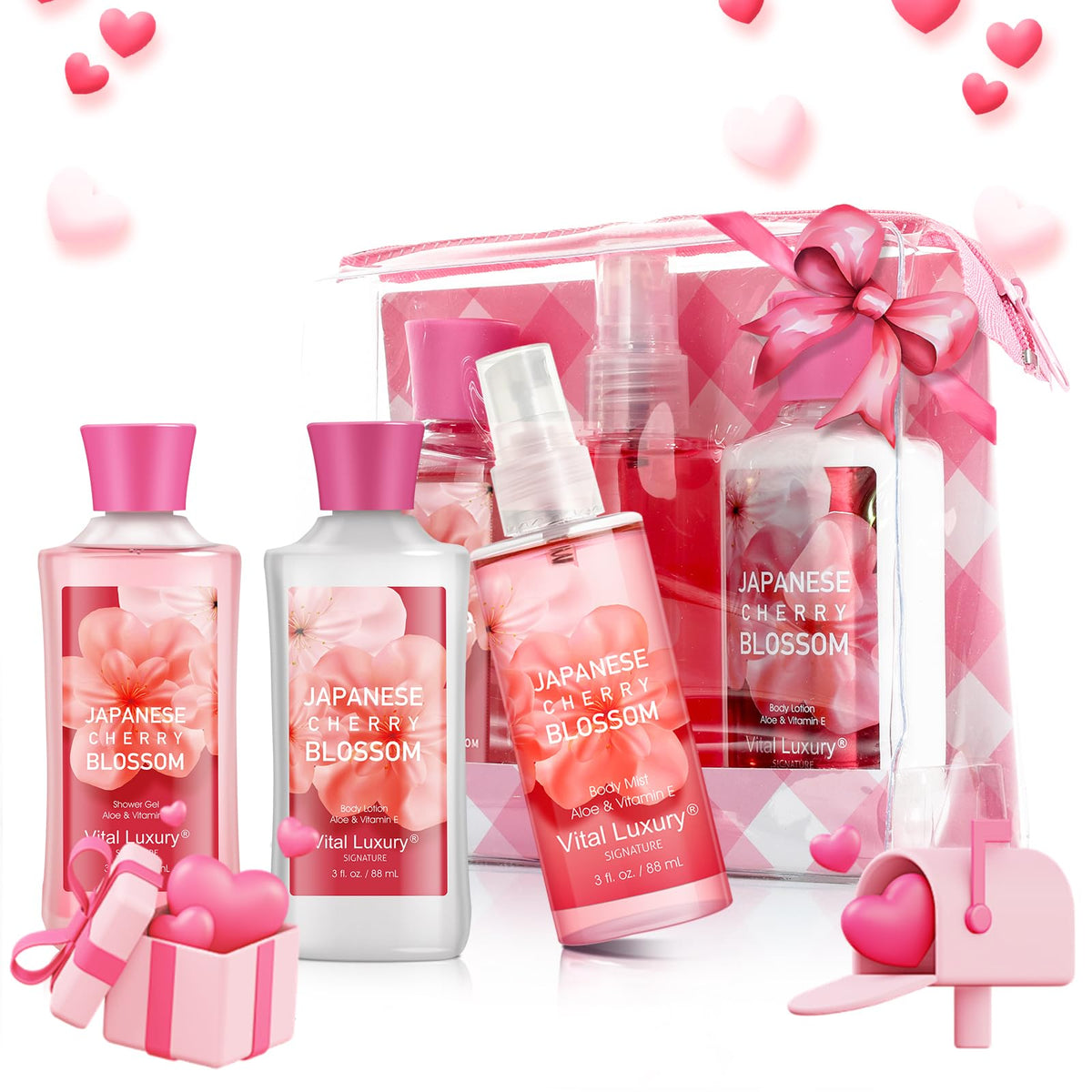 Vital Luxury Japanese Cherry Blossom Bath And Body Gift Set For Women - Spa Essentials