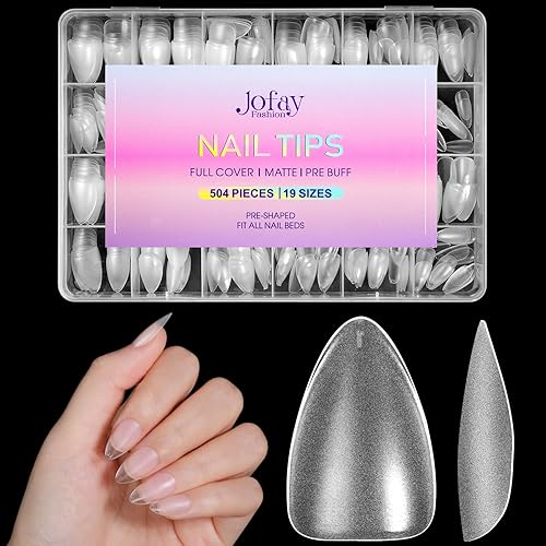 Jofay Fashion 504Pcs Short Almond Acrylic Fake Nails Full Cover Matte Press On Nail Tips