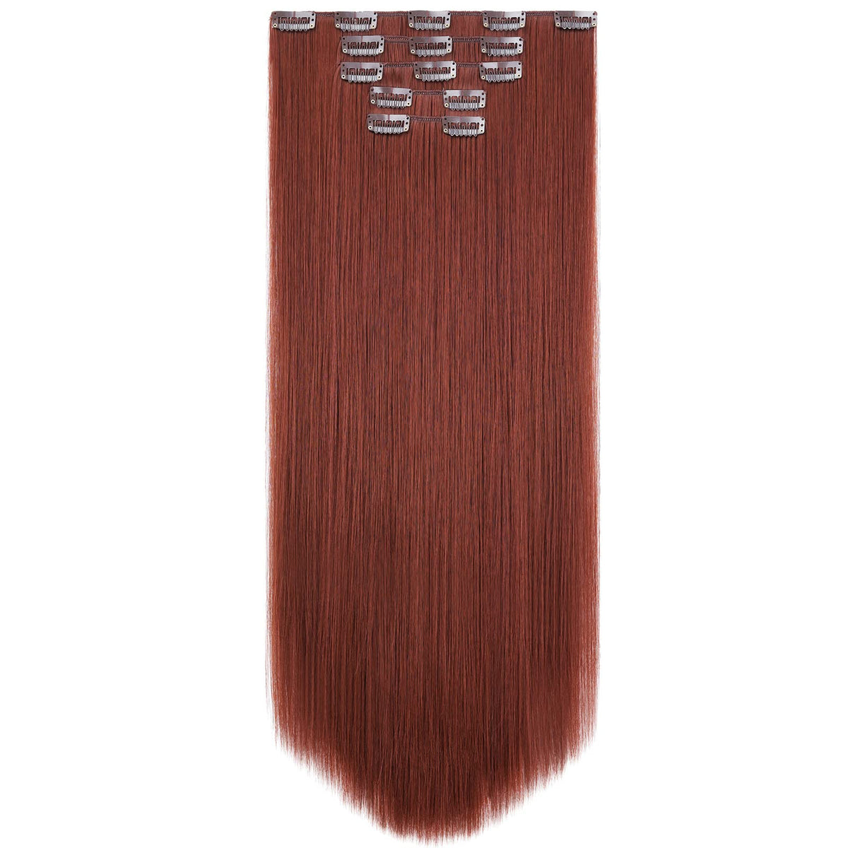 Hspjhtm 22&quot; Auburn Clip-In Hair Extensions, Synthetic Long Straight Full Head 5Pcs