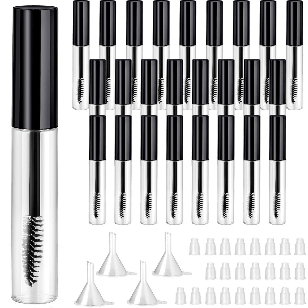 Patelai 25 Pack 10Ml Empty Mascara Tubes With Funnels & Pipettes - Black Refillable Containers