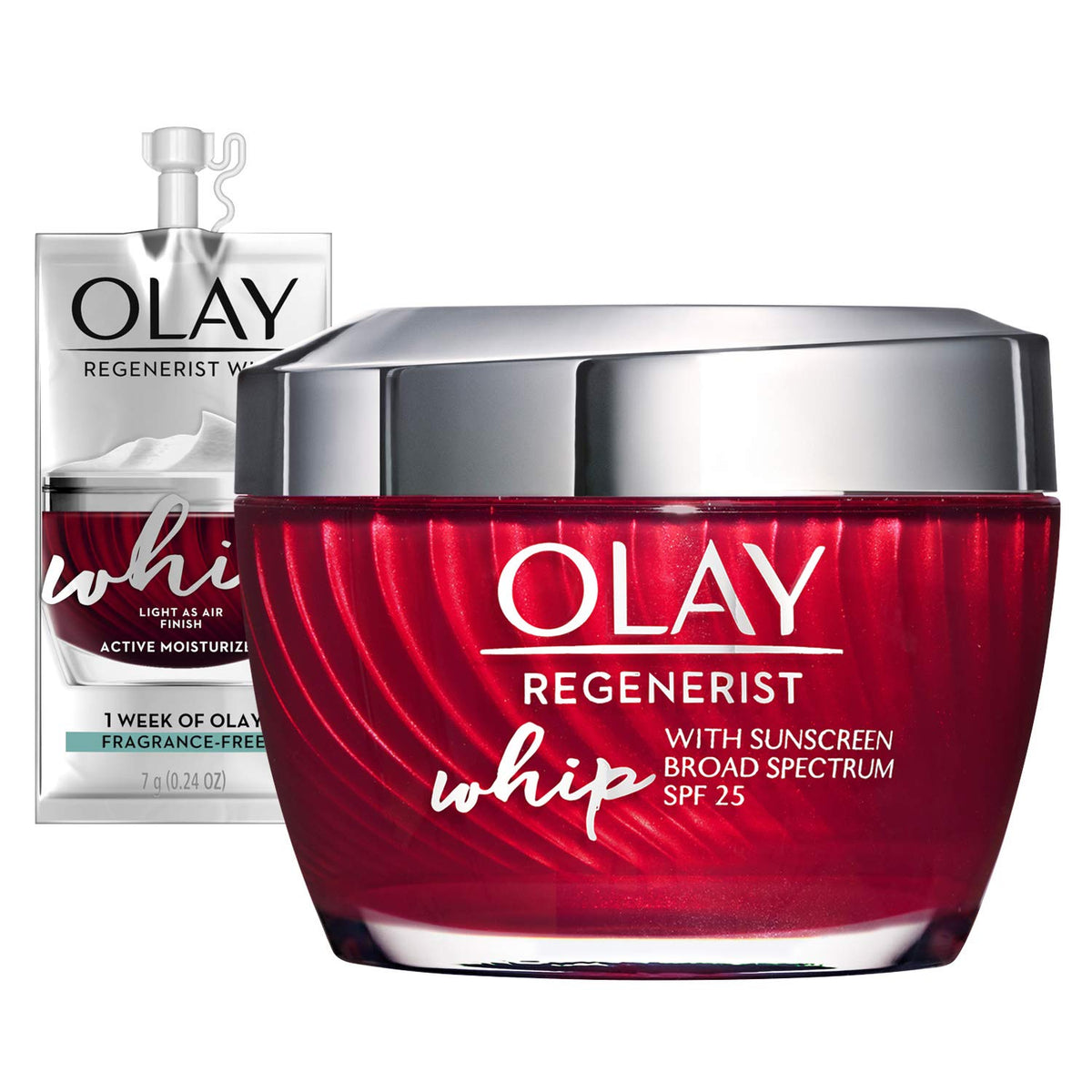 Olay Regenerist Whip Face Moisturizer Spf 25 1.7 Oz + Travel Size Bundle, Red