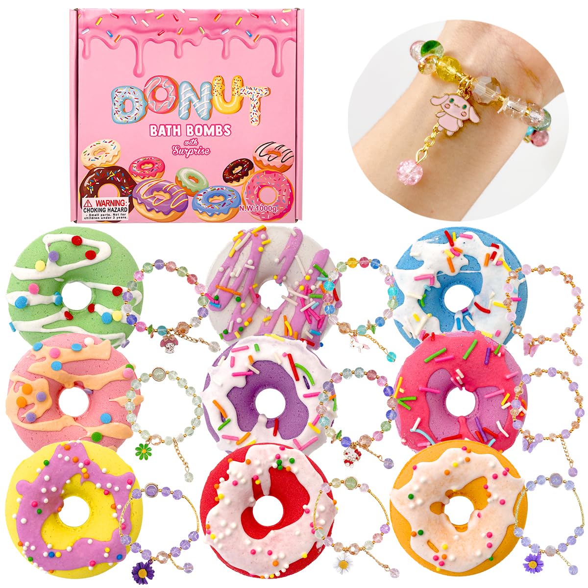 Clear And Fresh Donut Bath Bombs - 9 Pack With Surprise Jewelry Inside, Perfect For Kids' Parties