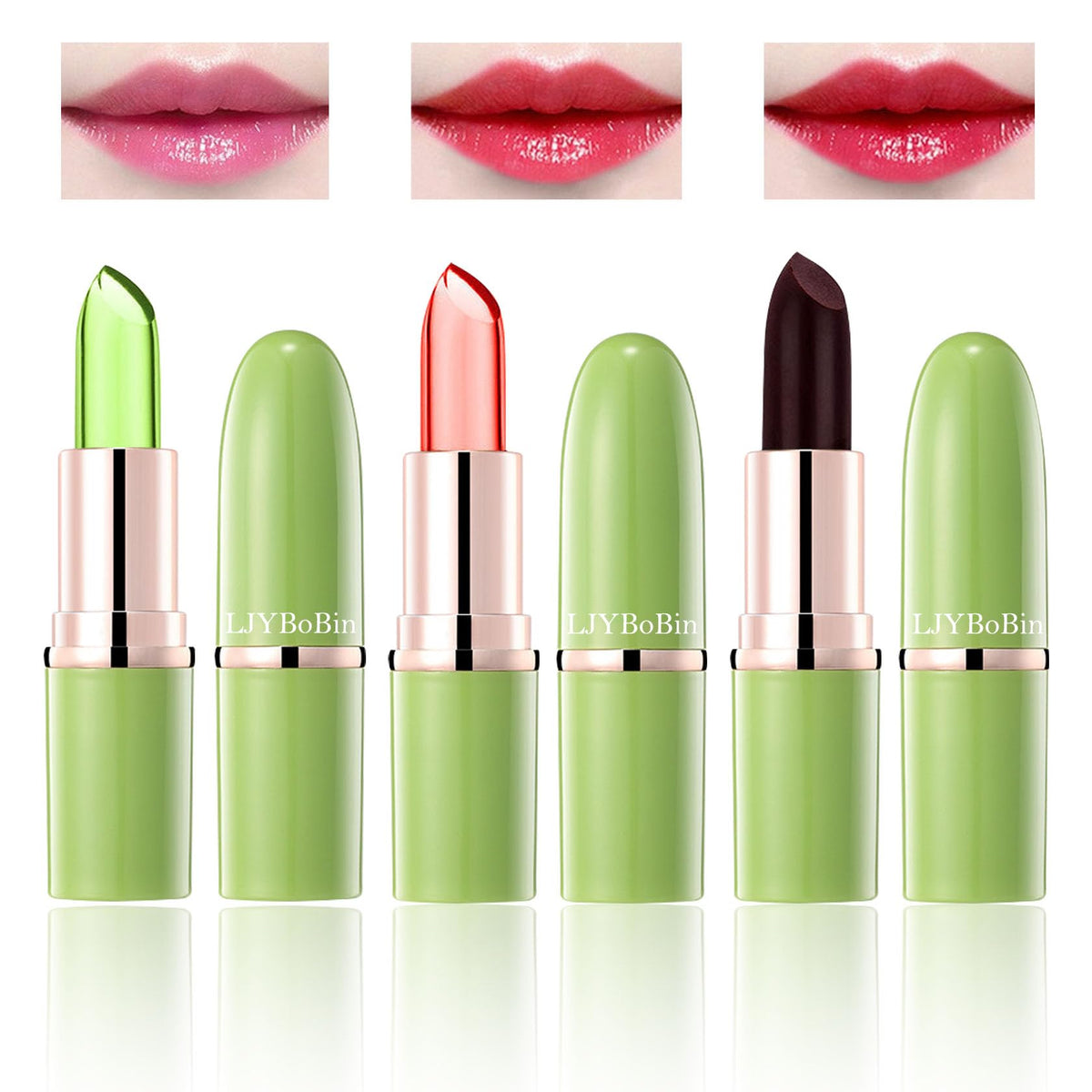 Ljybobin 3Pcs Color Changing Lipstick Set - Long Lasting, Waterproof, Highly Pigmented Lip Balm