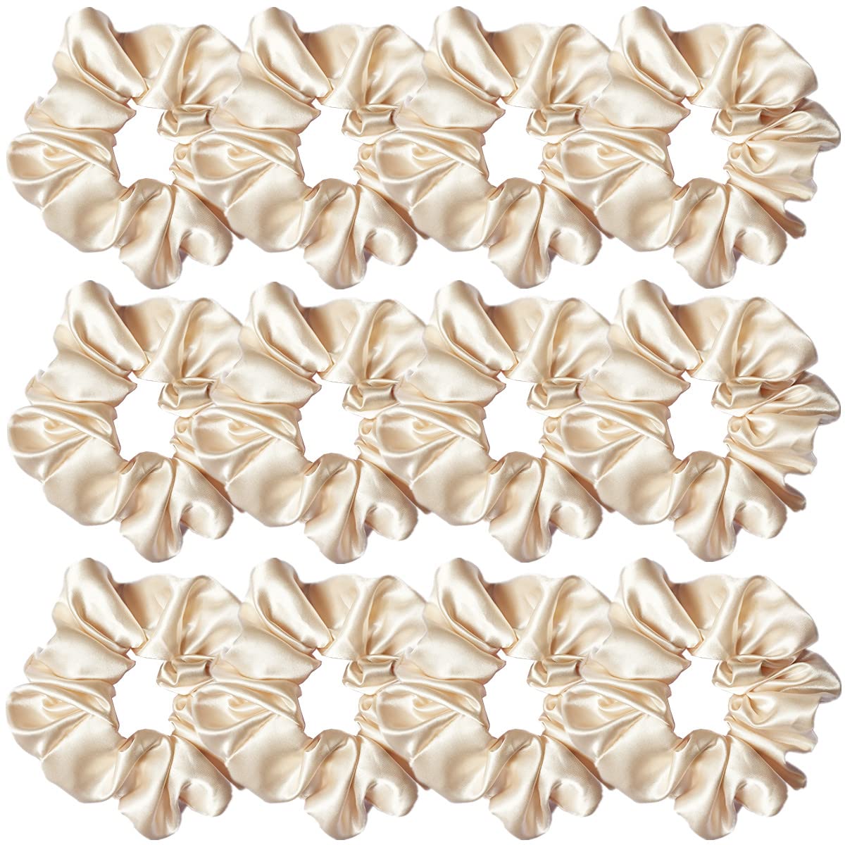 Sufermoe 12 Pcs Satin Silk Hair Scrunchies - Beige Soft Hair Ties for Women & Girls