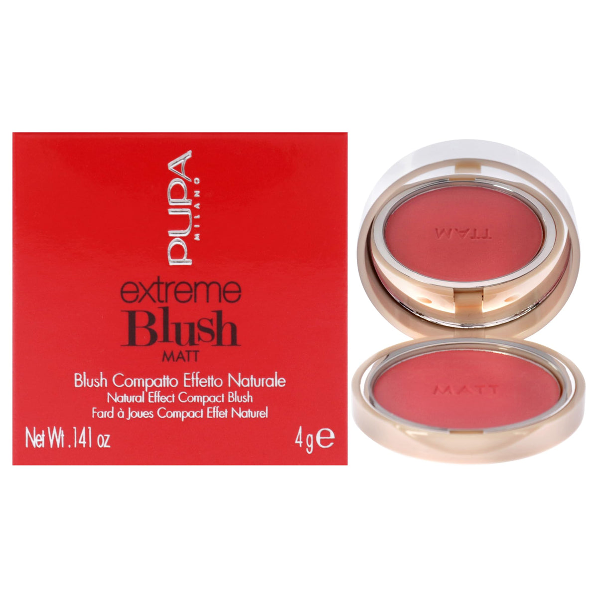 Pupa Milano Extreme Blush Matt - Daring Pink, Lightweight, Pure Matte, 0.14 Oz - All Skin Types