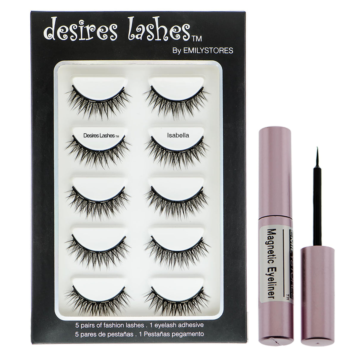 Desires Lashes Magnetic Eyelashes Multipack Kit - 5 Pairs Natural Faux-Lashes, Black