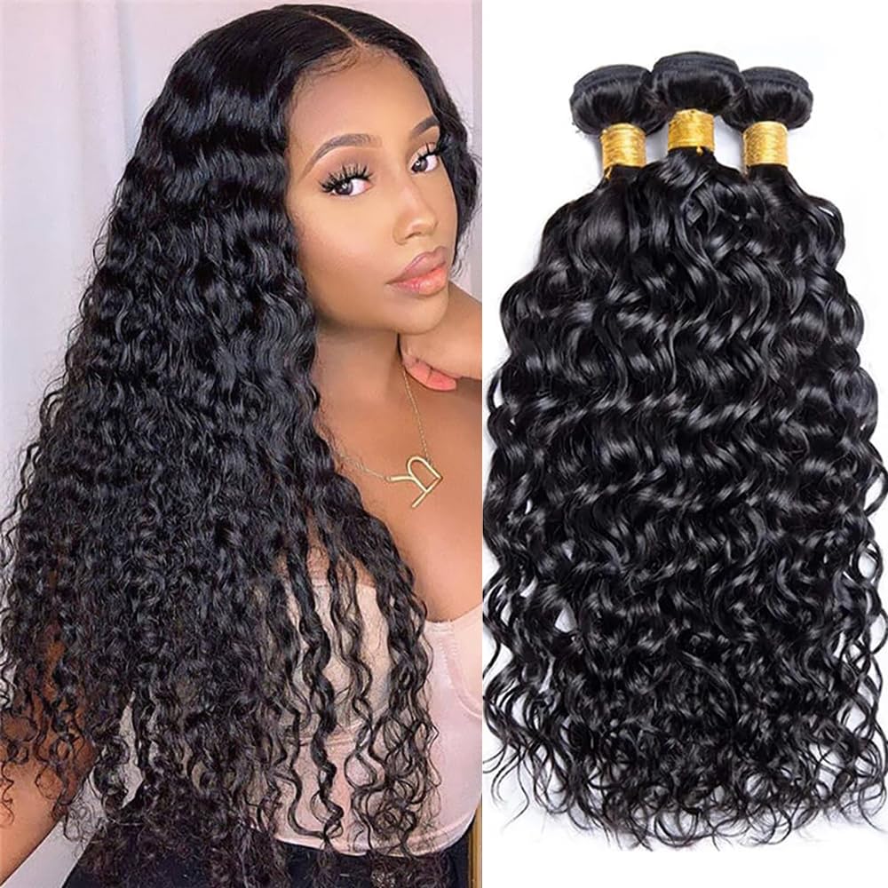 Wotota 10A Water Wave Bundles 14 16 18 Inch Human Hair Deep Wave Wet & Wavy 3 Bund