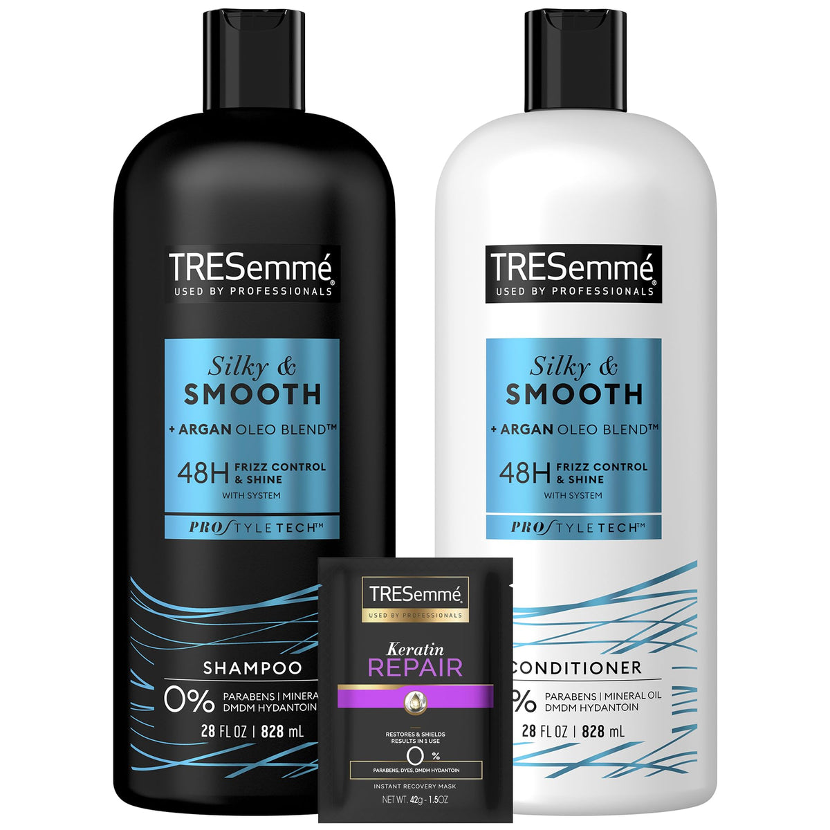 Tresemmé Silky & Smooth Shampoo, Conditioner & Keratin Repair Hair Mask Set – 56 Fl Oz