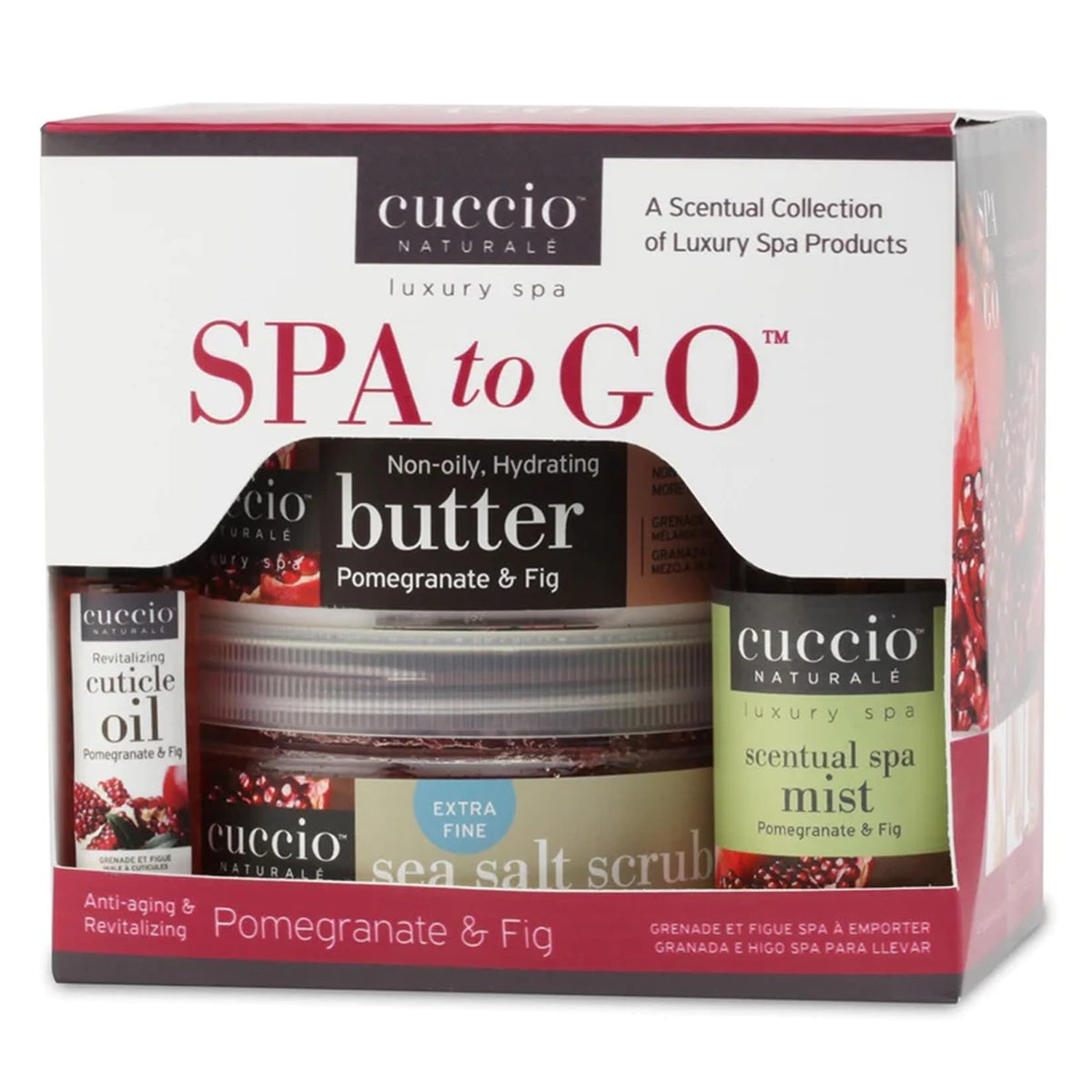 Cuccio Naturale Pomegranate & Fig Spa To Go Kit – 4-Piece Hydration & Exfoliation Set