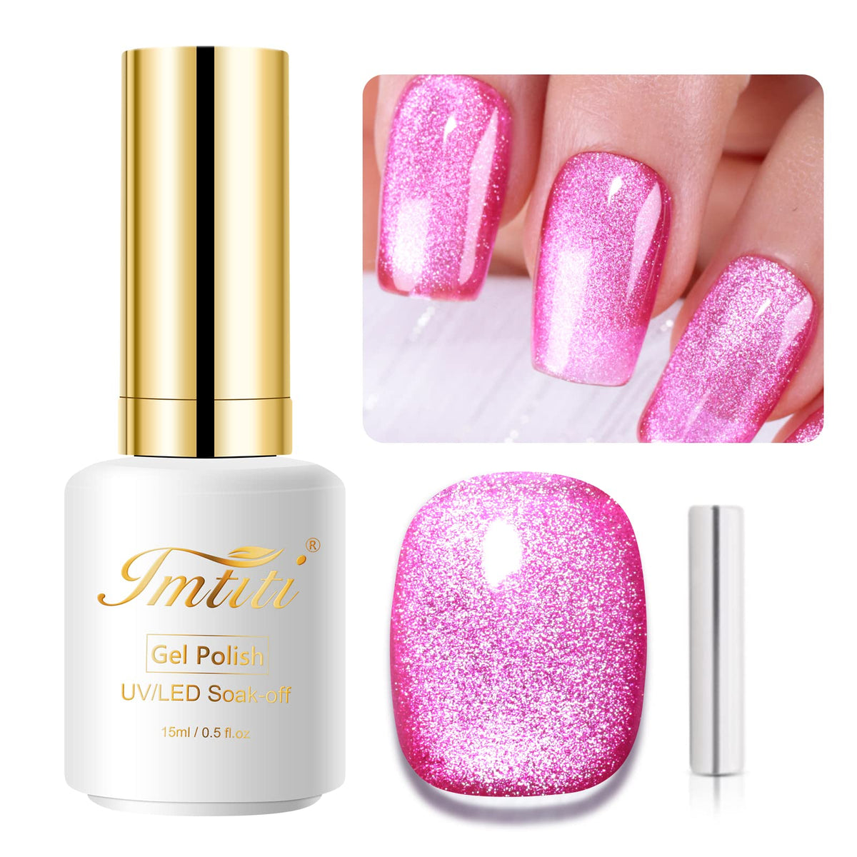 Imtiti Holographic 9D Cat Eyes Gel Nail Polish, Mediumviolet Red, 0.5 Fl Oz Uv Nail