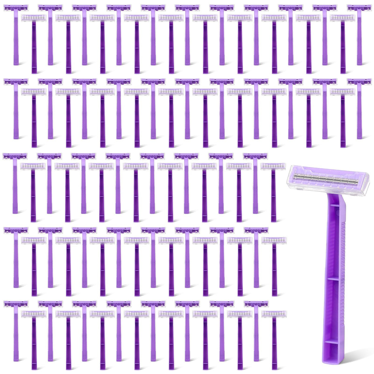 Hanaive Disposable Razors For Women, Twin Blade Stainless Steel Shaver, 200 Pack, Purple