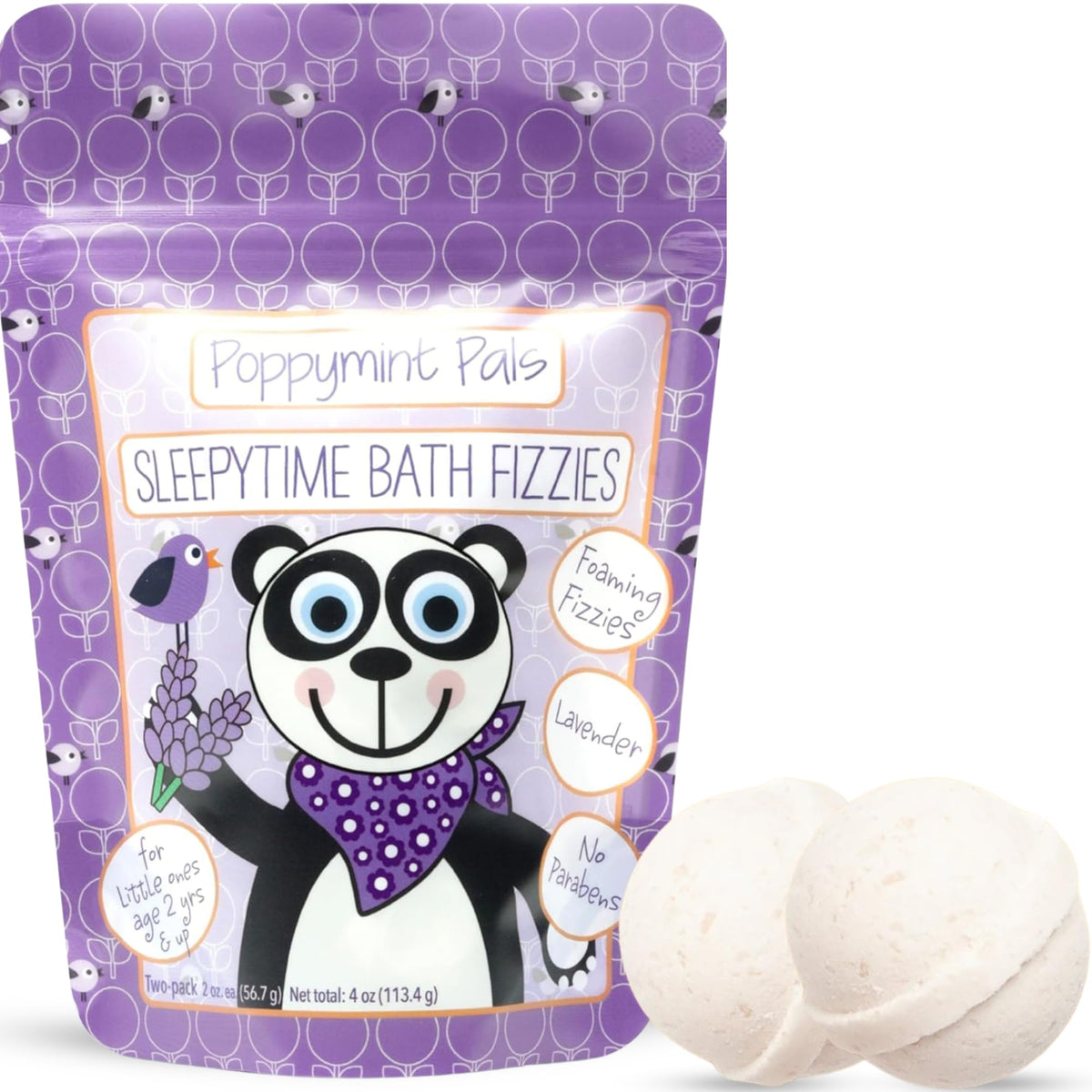 Laki Naturals Poppymint Pals Bath Fizzies - Sleepytime Lavender, Epsom Salts, 2