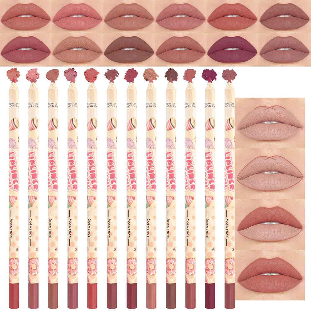 Wantuoluo 12 Pcs Nude Brown Lip Liner Set - Waterproof & Easy To Apply For Daily Makeup