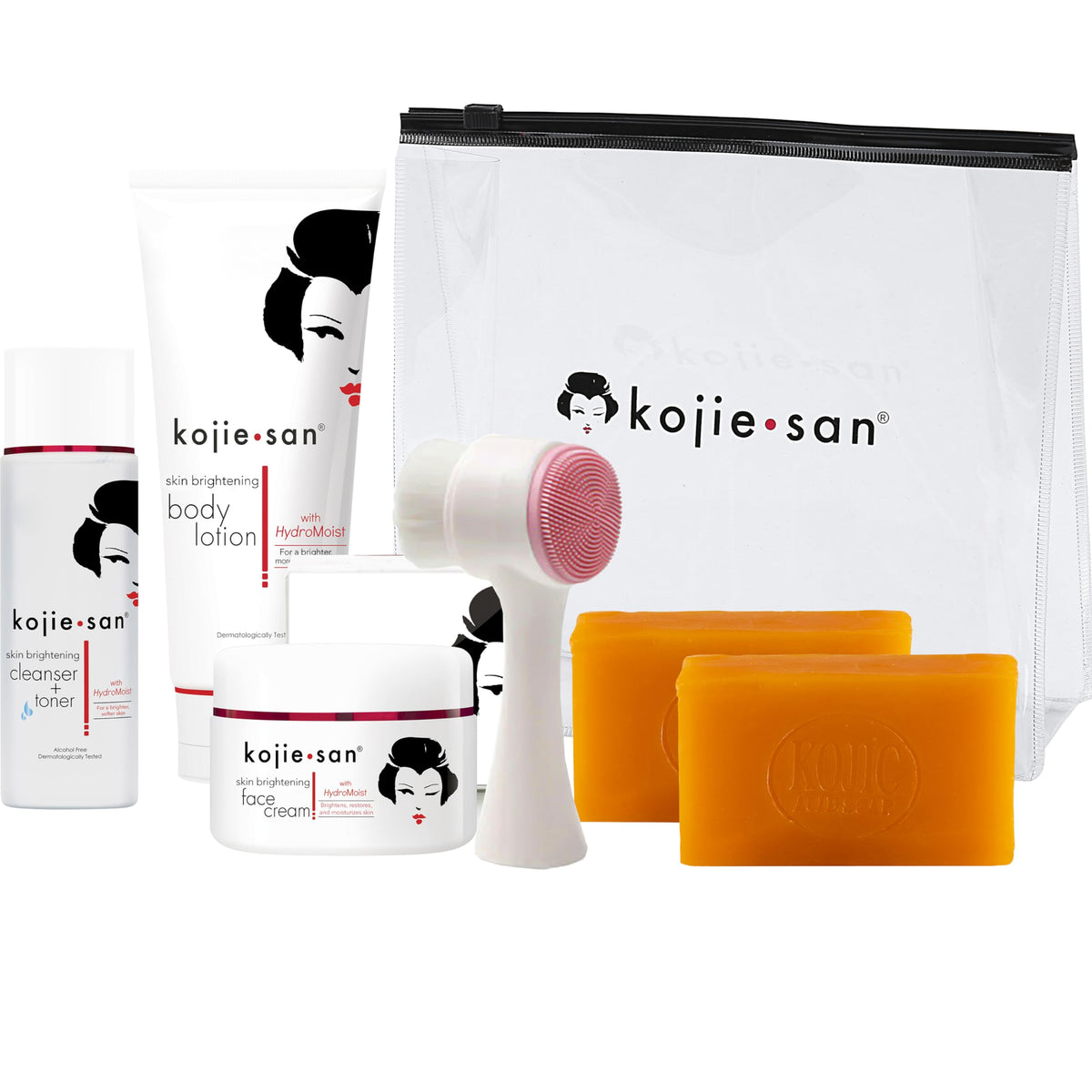 Kojie San Kojic Acid Face & Body Shower Set - 2 Bars, Lotion, Cream & Toner For Dark Spots