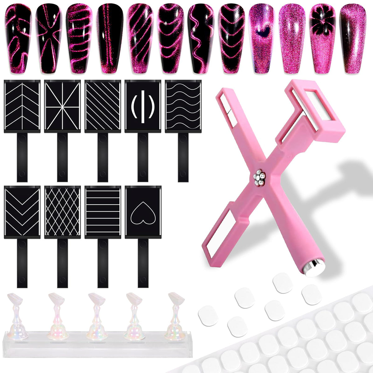 Laza 5-In-1 Nail Magnet Set - Strong Magnetic Tools & 9D Galaxy Cat Eye Polish Wands