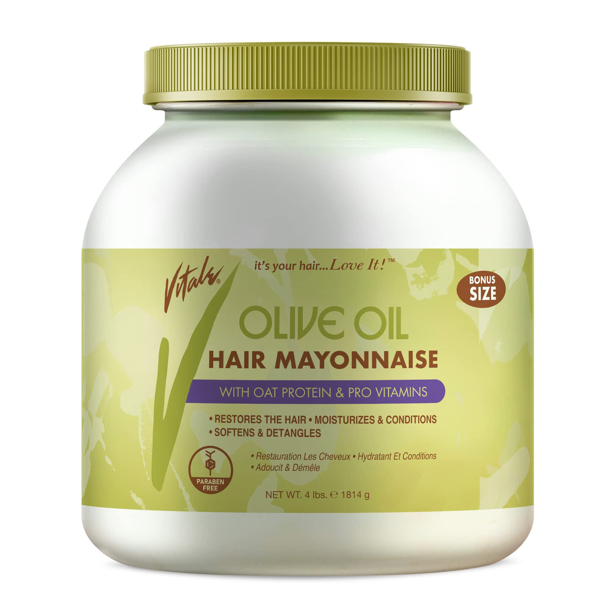 Vitale Olive Oil Hair Mayonnaise 4 Lb - Moisturizes & Conditions Dry, Damaged Hair For All Ages