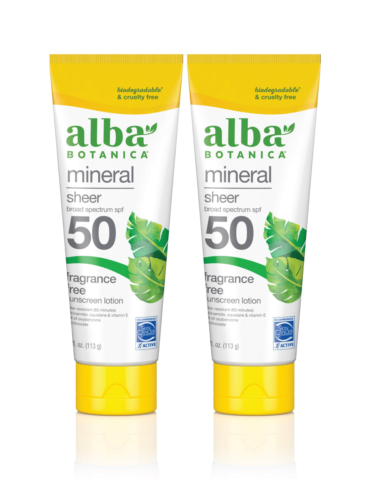 Alba Botanica Spf 50 Mineral Sunscreen Lotion, Water Resistant & Biodegradable, 4 Fl Oz (2-Pack)