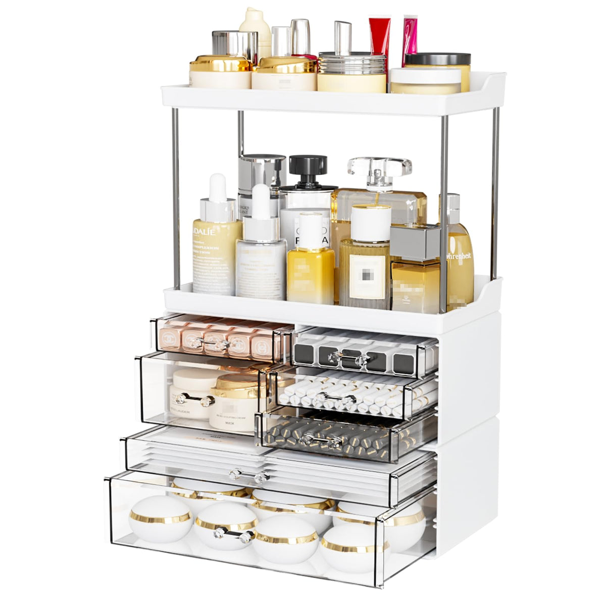 Yieach 3 Pack Clear Acrylic Bathroom Organizers - Stackable, 7 Drawer Makeup & Perfume Storage