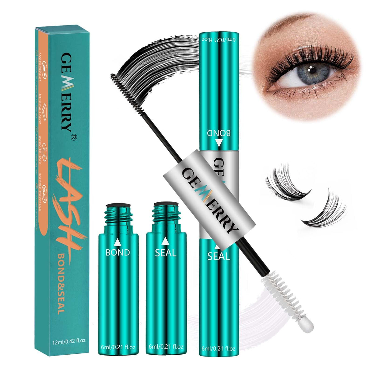 Gemerry Lash Bond And Seal Waterproof 12Ml - Long Lasting Eyelash Glue For Clusters