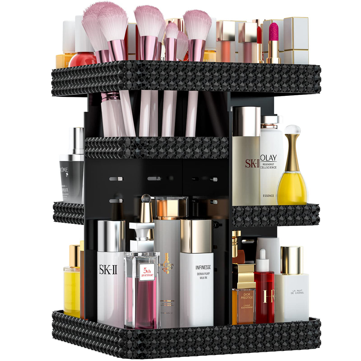 Bocony Large Capacity Rotating Makeup Organizer - Acrylic Cosmetic Storage For Vanity & Dresser - Black