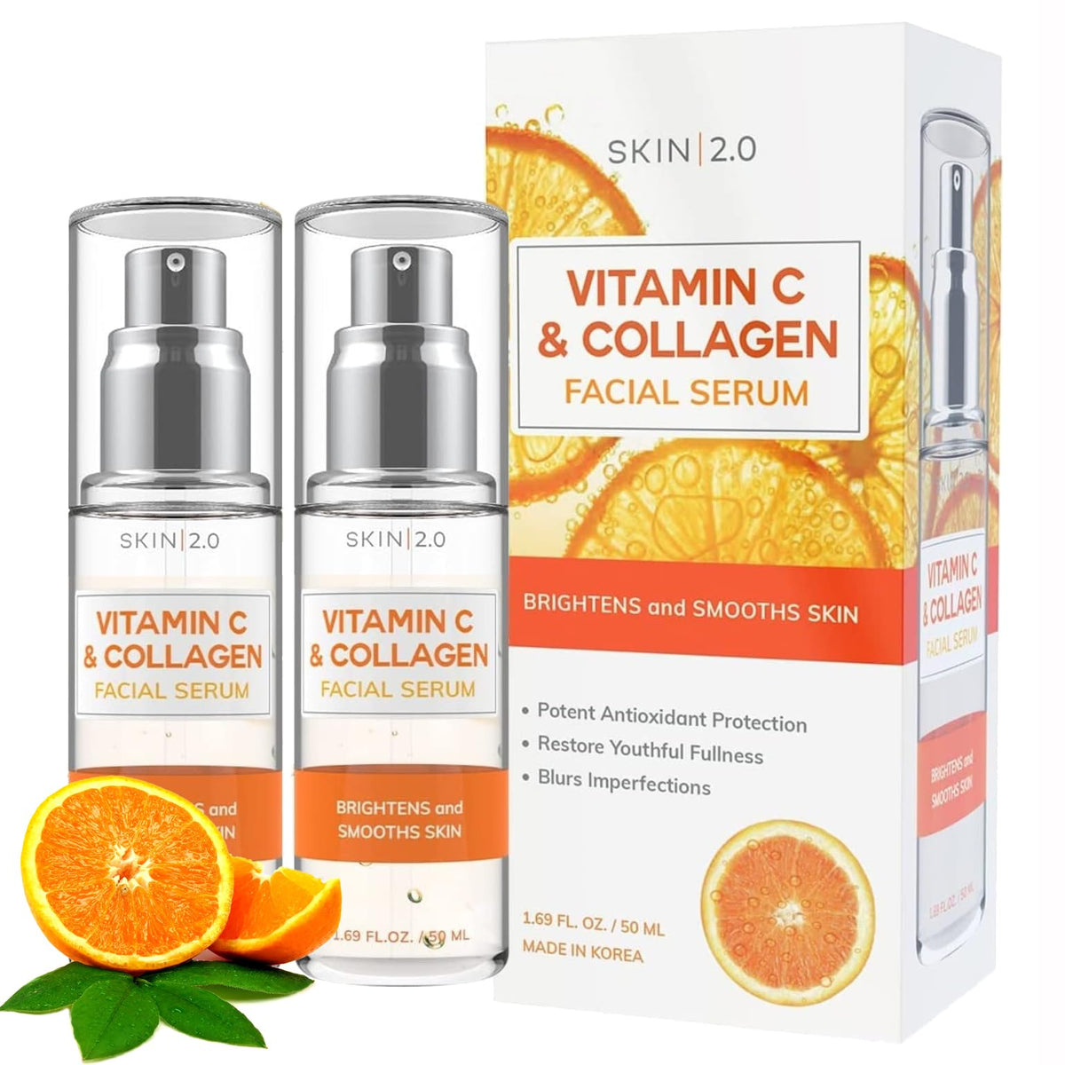 Skin 2.0 Vitamin C & Collagen Serum - Anti-Aging, Dark Spot Treatment, 1.69Oz (2Pk