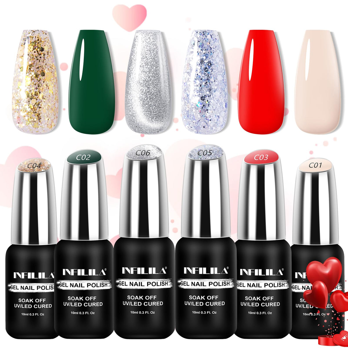 Nxj Infilila Valentine'S Gel Nail Polish Set – 6 Colors, Hema Free, Cat Eye, Magnetic Nail Art