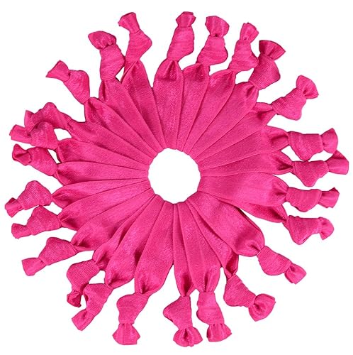 Cyndibands Fuchsia Pink Ribbon Hair Ties - 25 Pack No Damage Elastic Ponytail Holders