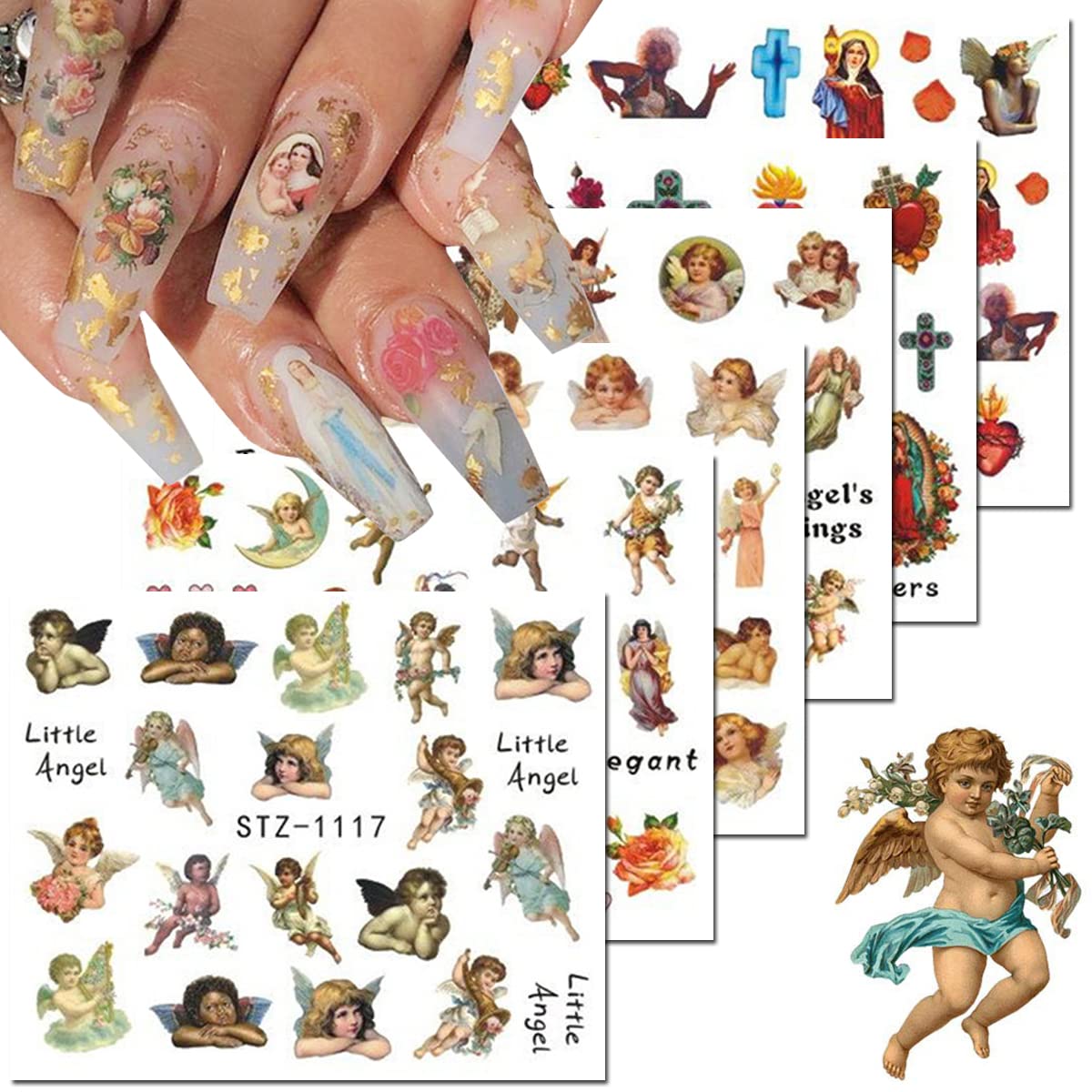 Fumihit Valentines Day Nail Art Stickers - 8 Sheets Cupid Angel Water Transfer Foil Decals