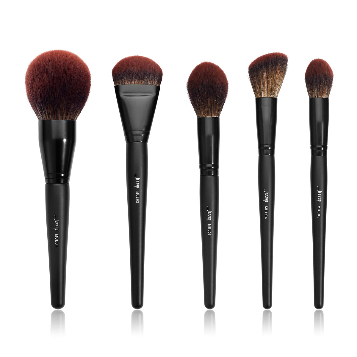 Jessup 5Pcs Large Face Makeup Brushes Set - Premium Synthetic Foundation, Contour & Highlighter Black