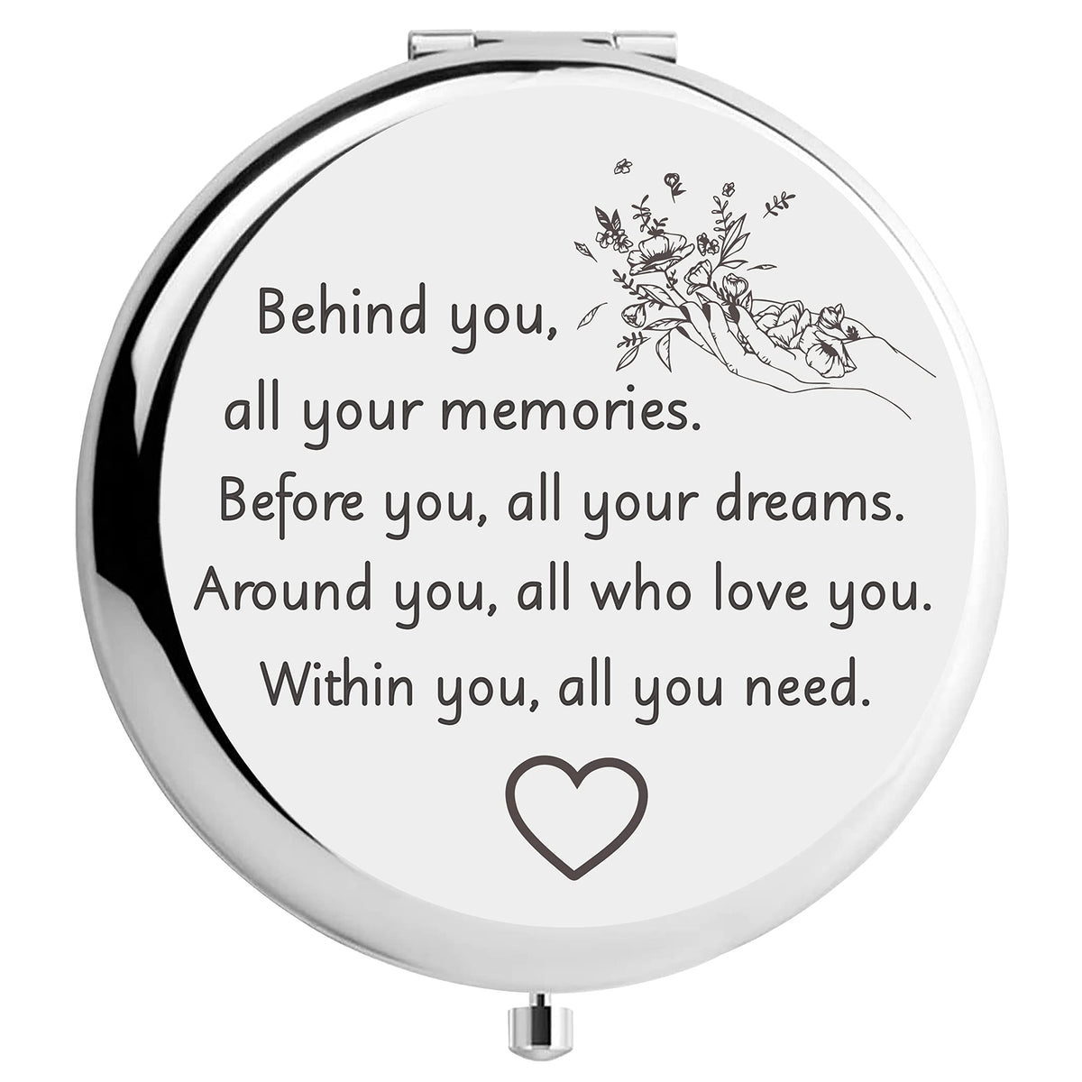 Ysunm Silver Inspirational Travel Pocket Makeup Mirror - Gift For Sister, Friend, Graduation