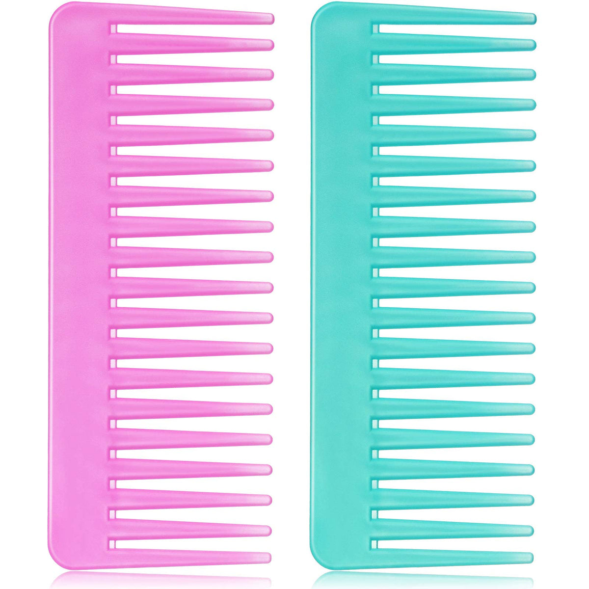 Patelai Large Wide Tooth Detangling Comb For Curly Hair - 2 Count, Cyan & Rose Red