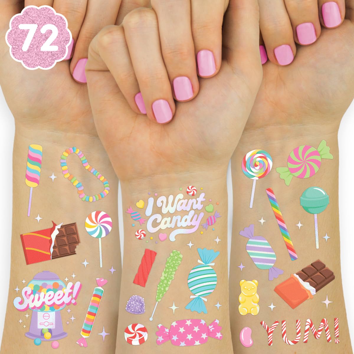 Xo, Fetti Candy Party Tattoos - 72 Iridescent Designs For Birthdays, Baby Showers, Valentine'S Day