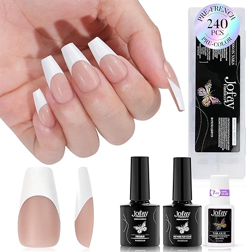 Jofay Fashion French Soft Gel Nail Tips Kit - 240Pcs Brown Long Coffin Press On Nails