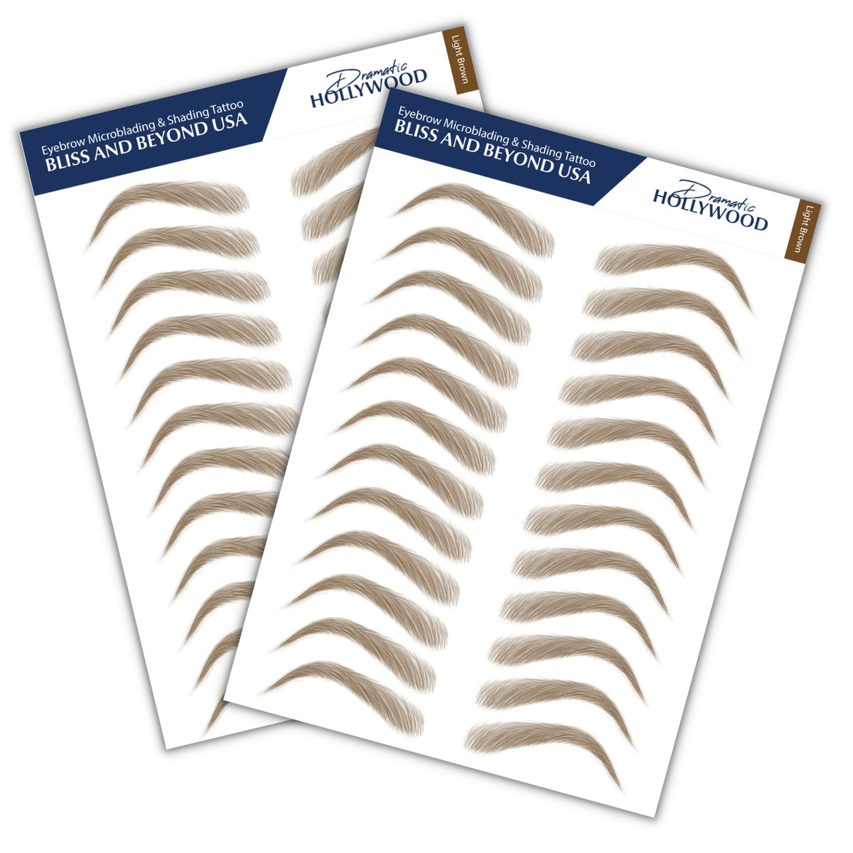 Bliss And Beyond Usa Eyebrow Tattoo Stickers - Waterproof, Long Lasting, Light Brown, 2 Sheets