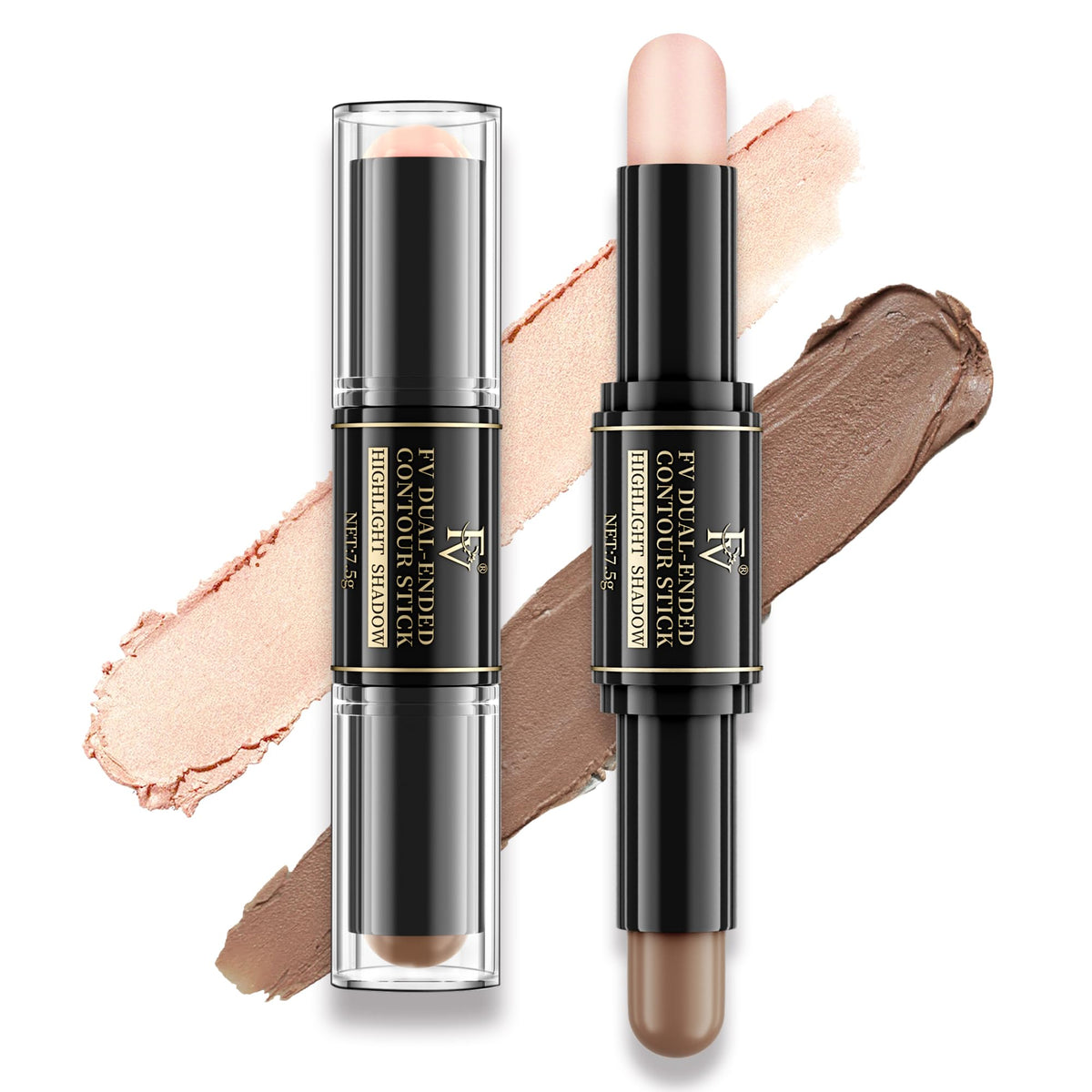 Fv Double-Ended Contour & Highlighter Stick - Creamy, Vegan, Long Lasting - 04 Amber Suede/Pink Golden