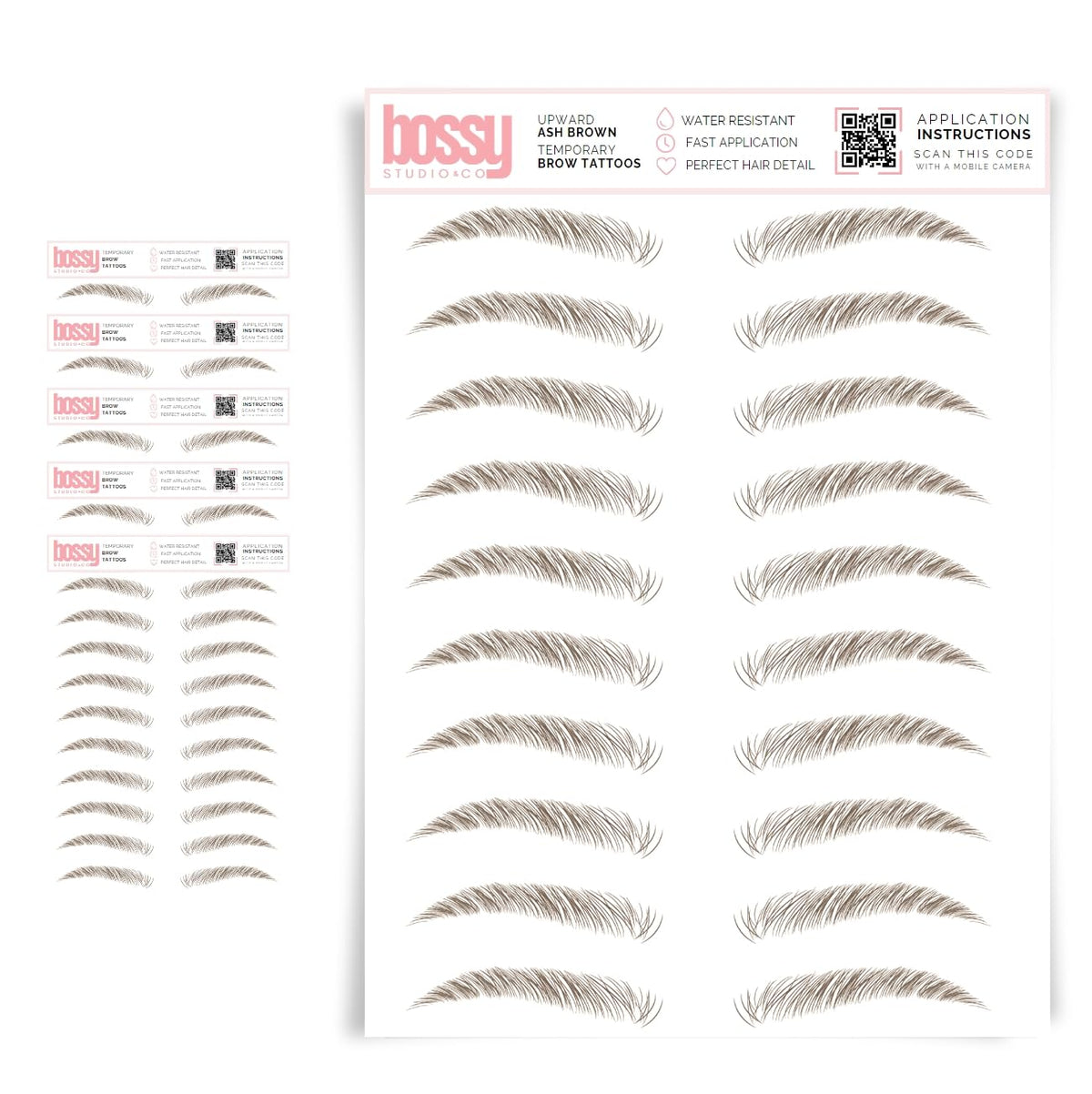 Brows By Bossy Waterproof Eyebrow Tattoos 5 Pack - Natural Ash Brown Peel Off Stickers