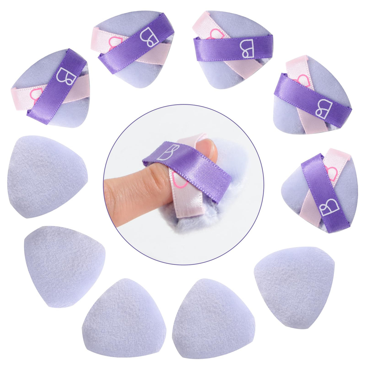 Bs-Mall Mini Triangle Powder Puff - 10 Count For Precise Concealing & Brightening, Purple