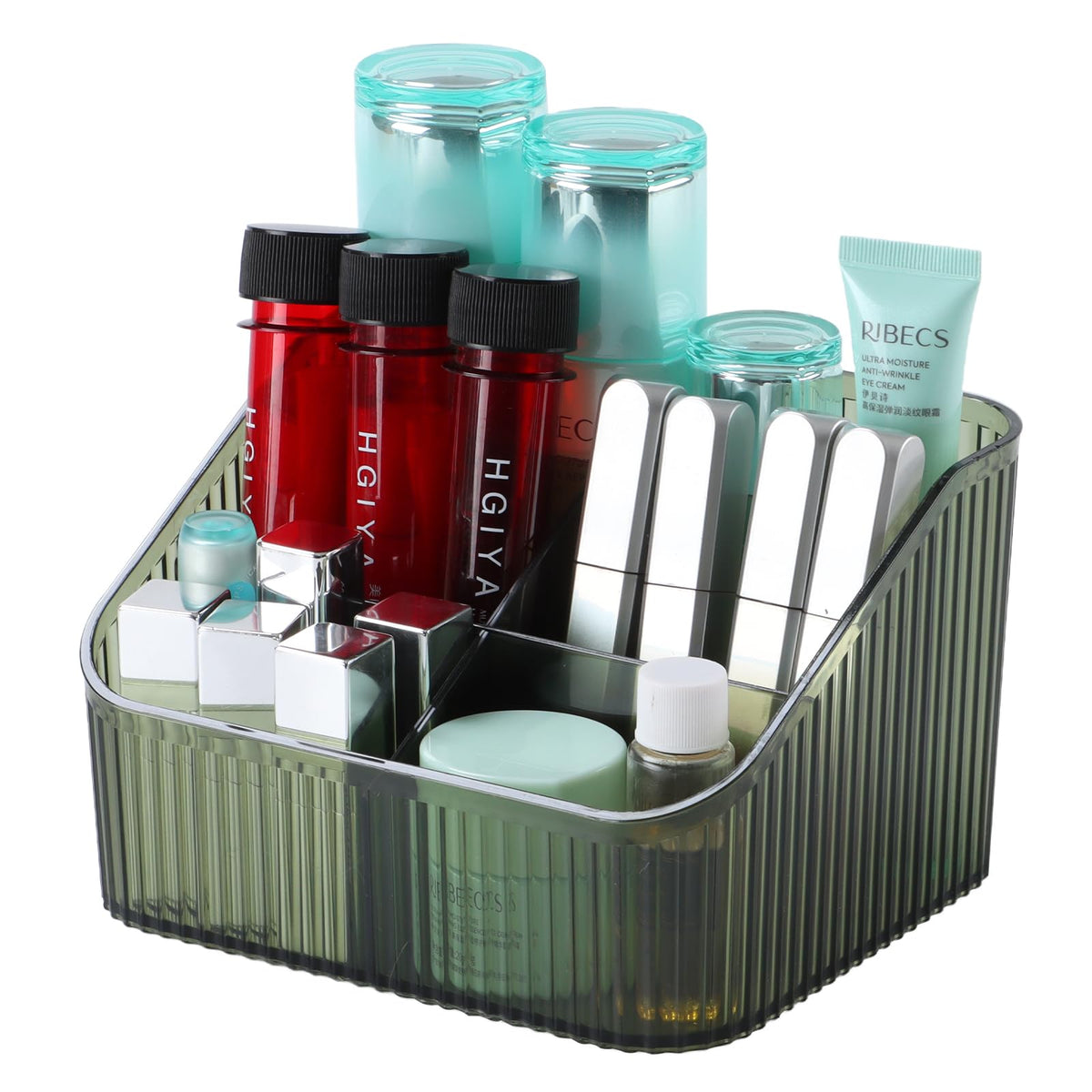 Osteed Green Makeup Brush Holder Organizer - 5 Cup Vanity & Bathroom Storage For Skincare & Accessories