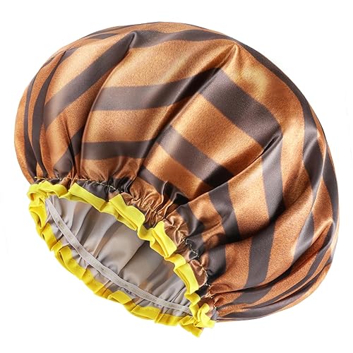 mikimini X-Large 2 Pack Waterproof Shower Caps - Fashionable Golden Stripes, Reusable, Washable