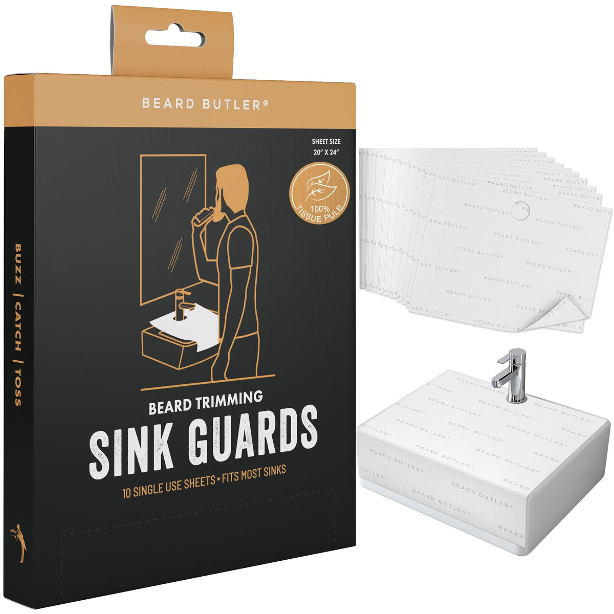 Beard Butler Disposable Sink Guards - 10Ct Biodegradable Beard Hair Catcher, No-Mess Cleanup