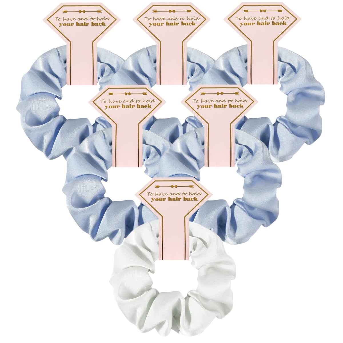 Loanzeg Satin Bridesmaid Scrunchies Set Of 6, White & Blue Hair Ties For Wedding Party Favors