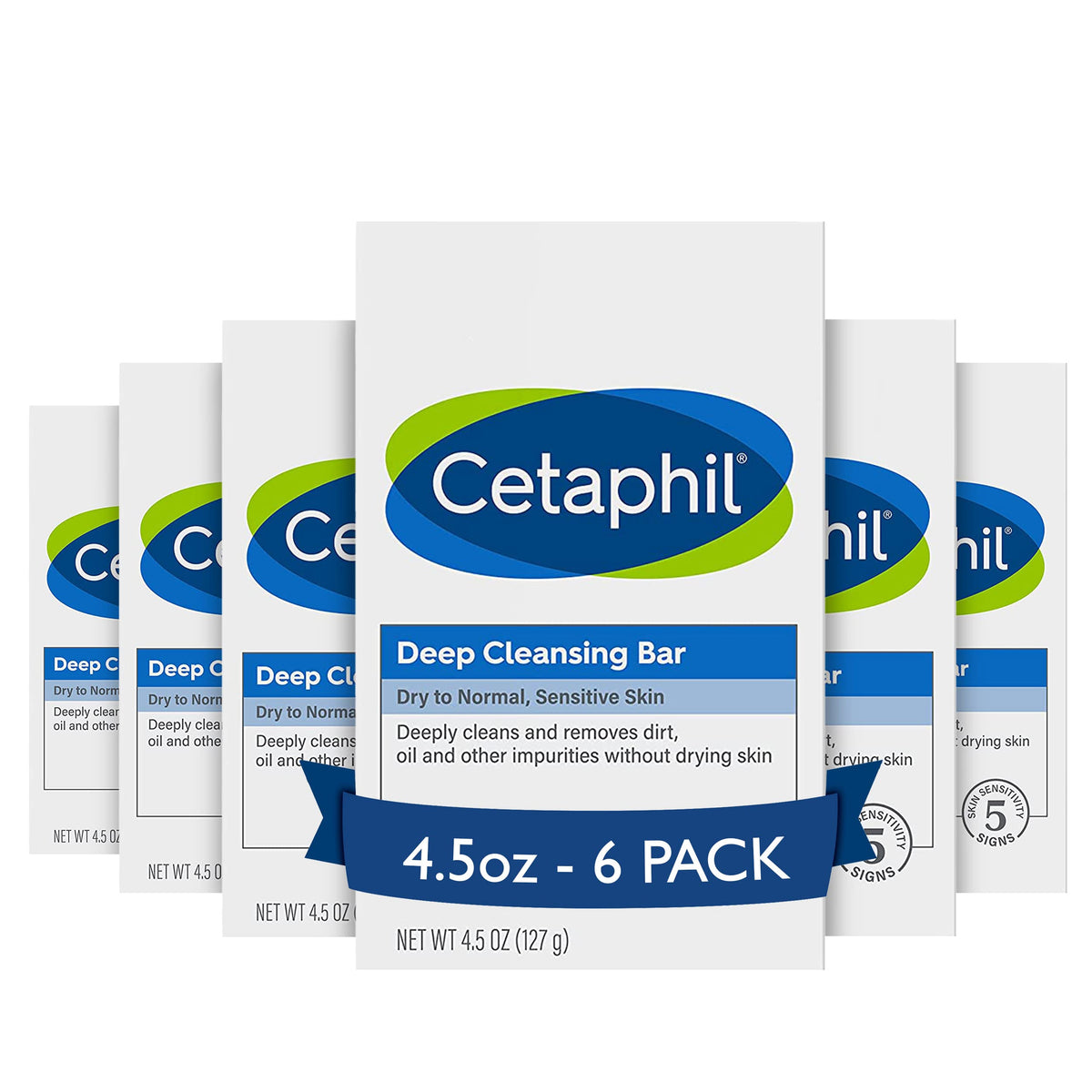 Cetaphil Deep Cleansing Bar Soap For Sensitive Skin, 4.5 Oz, Pack Of 6, Soap Free, Hypo