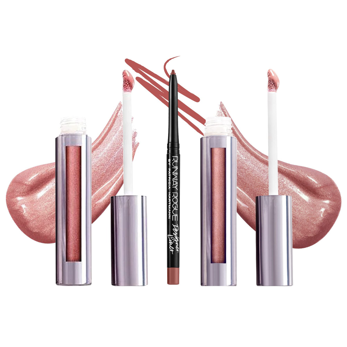 Runway Rogue Luxgloss Kit: 2 Lip Gloss Tubes & Lip Liner Pencil For Stunning Lips