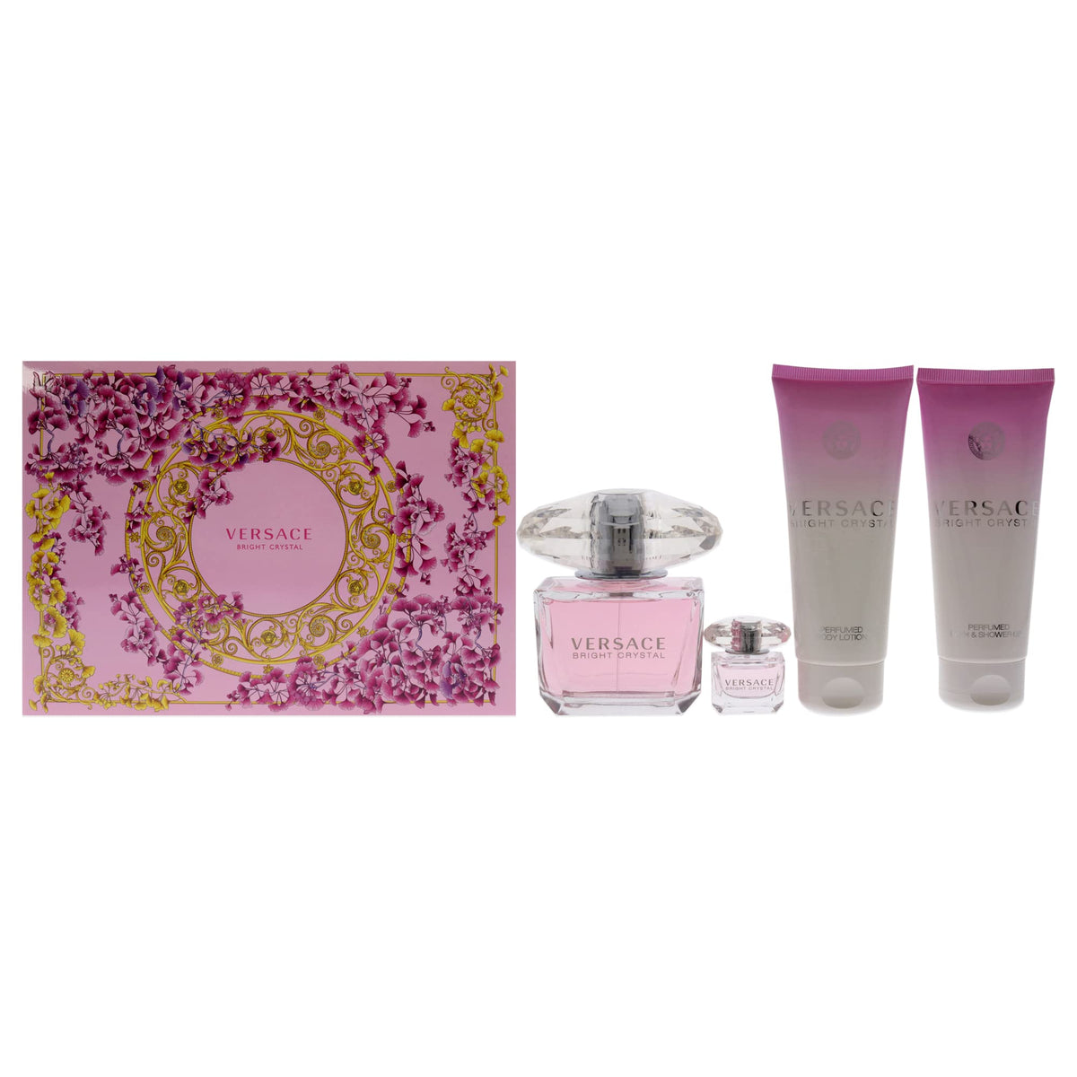 Versace Bright Crystal 4 Piece Gift Set: Edt Spray, Body Lotion & Shower Gel, Mini Splash