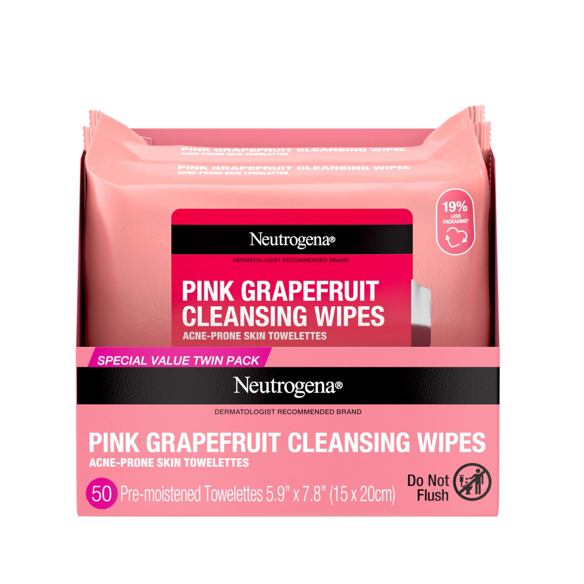 Neutrogena Makeup Remover Wipes For Oily & Acne Prone Skin, Pink Grapefruit, 50 Count