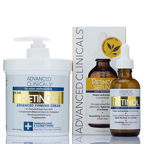 Advanced Clinicals Retinol Body Cream & Serum Set For Firming, Wrinkles & Crepey Skin Care