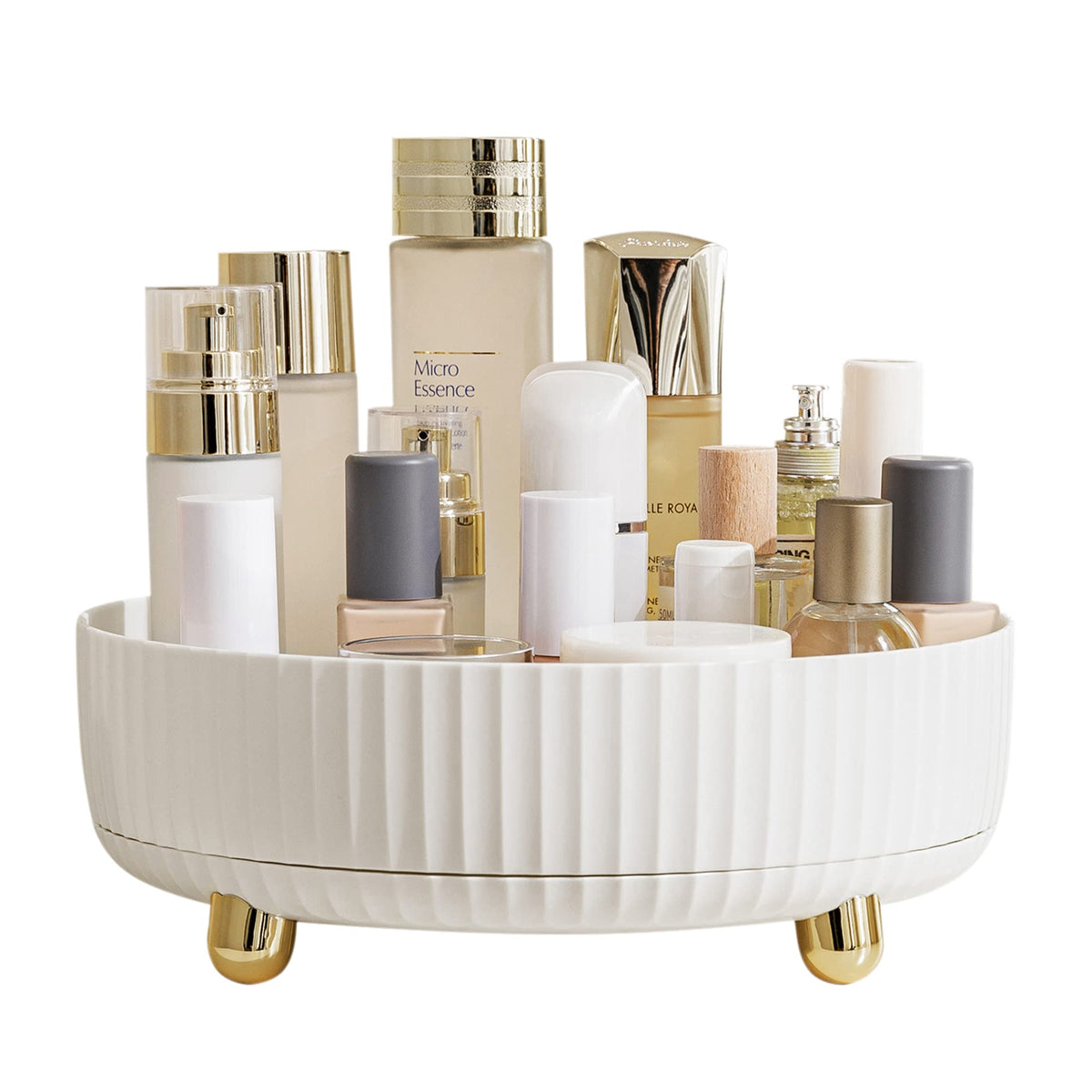 Hblife 360° Rotating Makeup Organizer - 11&quot; Large Capacity White Vanity Storage Solution