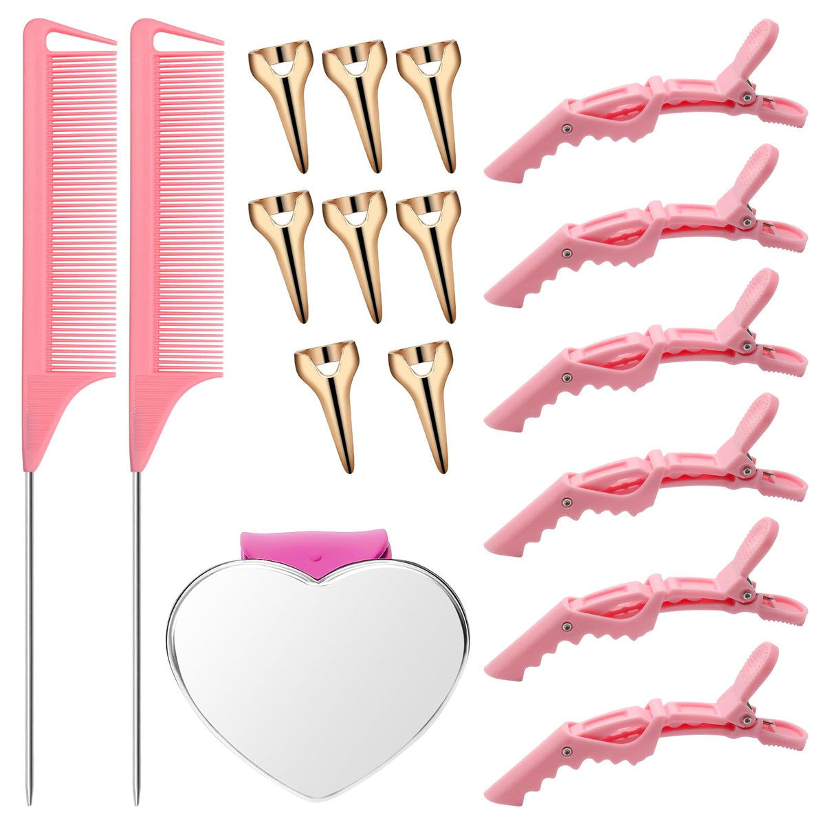 Coldairsoap 17-Piece Hair Parting Tools Set - Pink Hair Clips, Combs & Magnetic Pin Holder