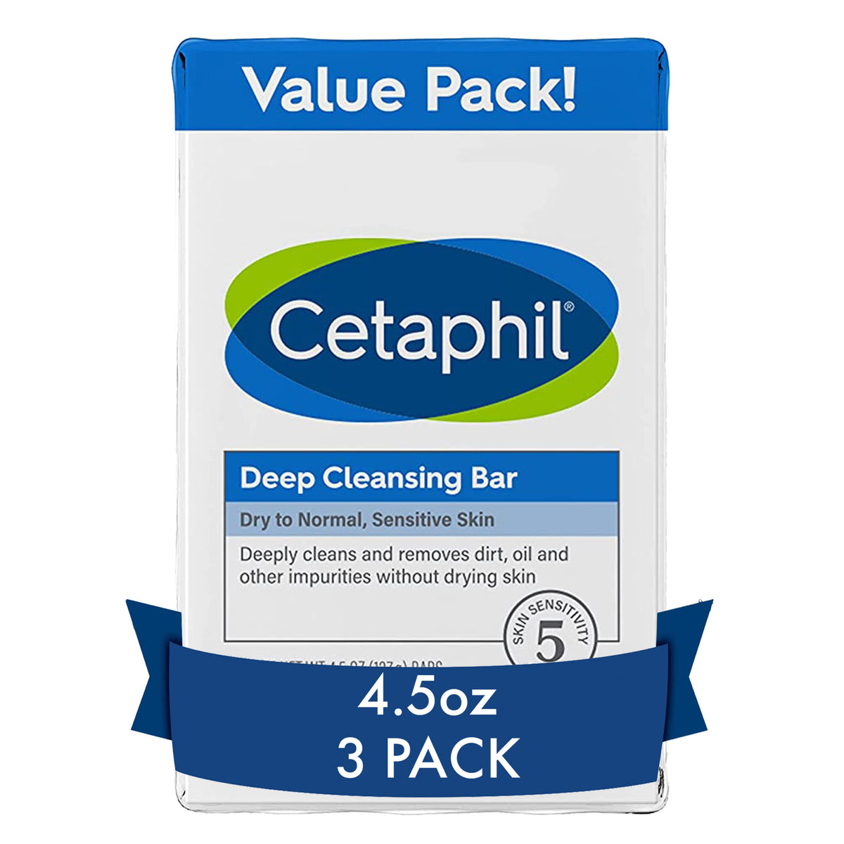 Cetaphil Deep Cleansing Bar Soap, 3 Pack, Hypoallergenic, Fragrance Free, For Sensitive Skin