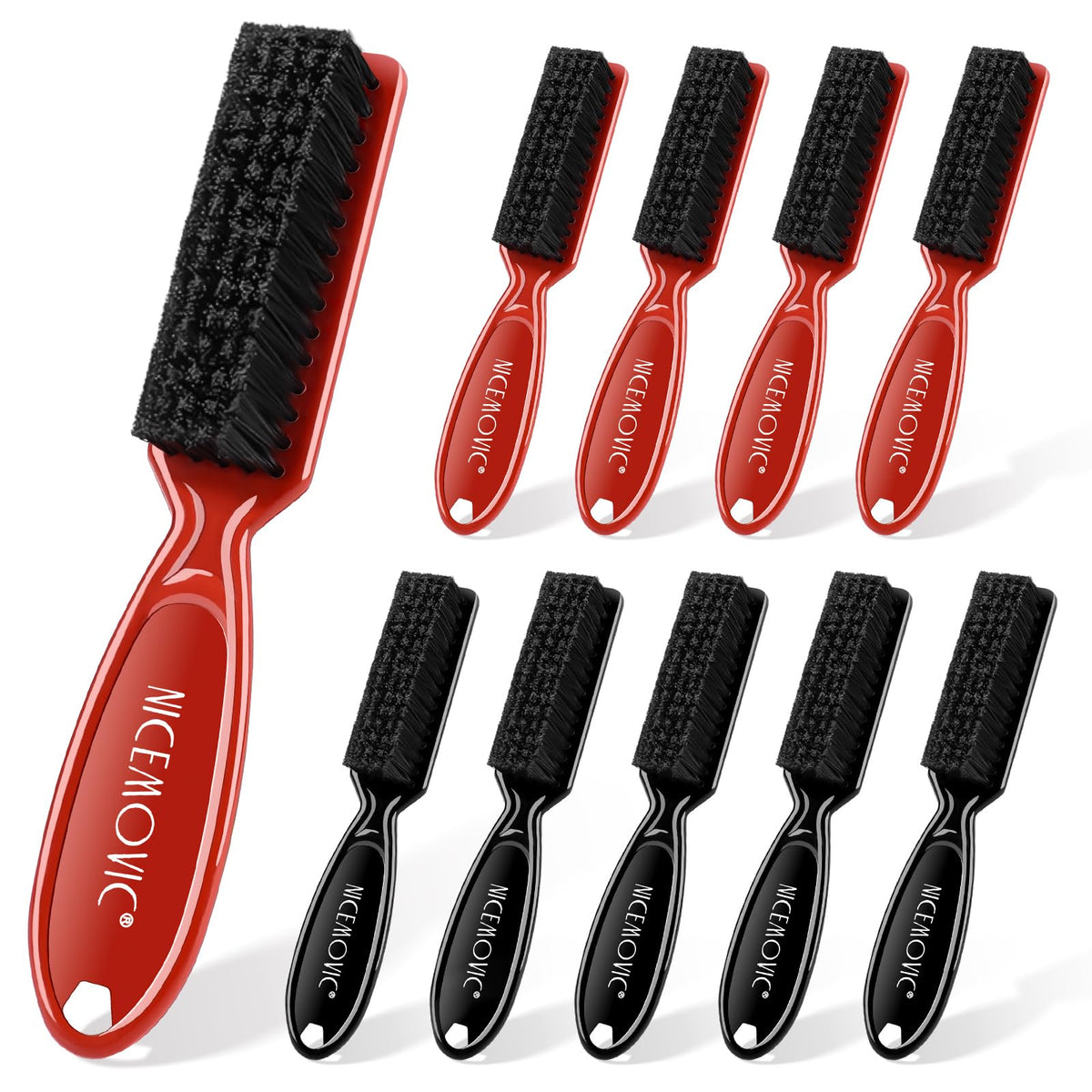 Nicemovic 10 Pcs Barber Clipper Cleaning Brushes - Plastic Handle, Nylon Bristles, Anti-Slip, Black&Red